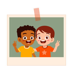 Happy African American and Caucasian boys smiling with peace signs showing close friendship