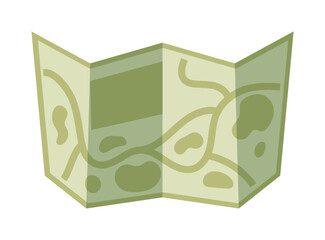 Folded green map with abstract lines and shapes on a white background illustration for travel
