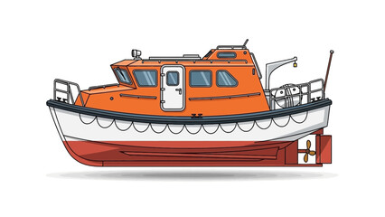 Fototapeta premium An illustration of a rescue boat sailing on calm waters from a side viewpoint