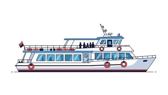 Illustration of a large white cruise ship with people on the deck sailing in the ocean viewed from the side