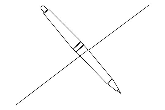 A minimalist continuous line drawing of a ballpoint pen. This clean and modern vector illustration is perfect for business, education, and stationery design concepts on a white background.