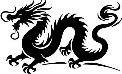 Obraz premium Dynamic Black Dragon Silhouette Mythical Creature