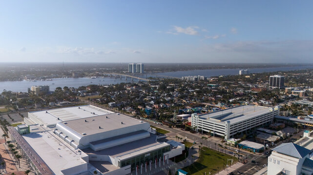 Aerial view of Daytona Beach urban area with commercial buildings - Powered by Adobe