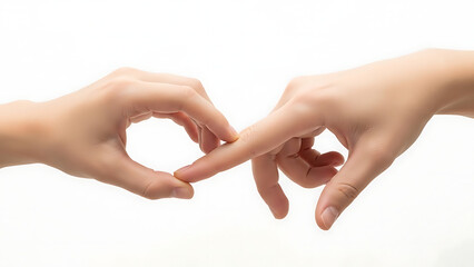 A symbolic gesture of human connection and infinite unity, depicted through two hands with intertwined fingers on a clean white background, representing trust and a lasting bond
