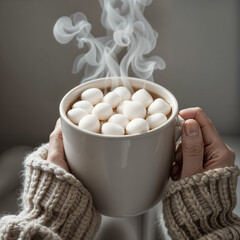 Hands Holding Hot Chocolate with Marshmallows &ndash; Cozy Winter Lifestyle Moment