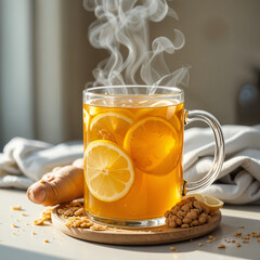 Hot Ginger Tea with Lemon and Honey &ndash; Winter Immunity Healthy Drink