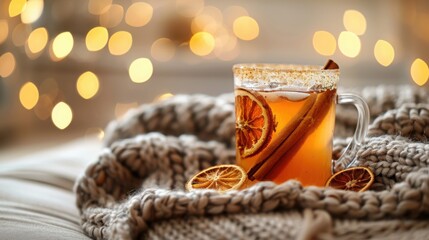 Warm Beverage In Glass With Dried Orange Slice And Cinnamon