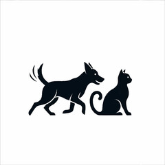 Obraz premium Silhouette of a dog and a cat side by side.