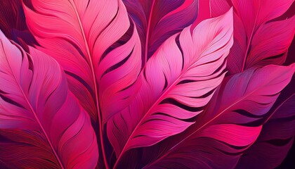 abstract background of illustrated tropical leaves exotic wallpaper in hot pink colors