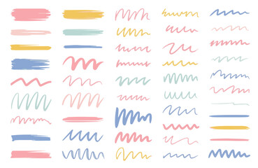 Hand Drawn Pastel Scribble Lines, Colorful Highlighter Strokes and Creative Underline Vector Set for Graphic Design