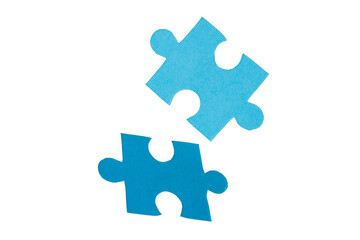 blue puzzle pieces flying or falling isolated on white or transparent png