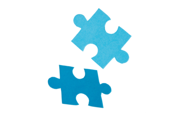 blue puzzle pieces flying or falling isolated on white or transparent png