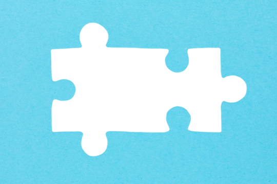 blue background with cut out puzzle pieces frame isolated on white or transparent png - Powered by Adobe