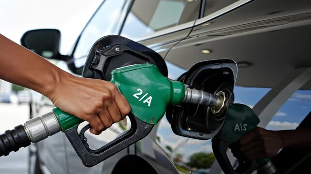 Person refueling car at gas station