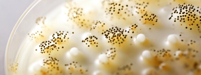Fungi growing in a lab setting on a petri dish during an experiment in early morning hours