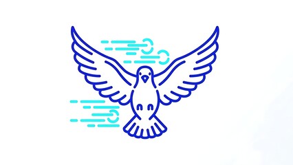 Vibrant blue dove in flight with dynamic teal motion lines