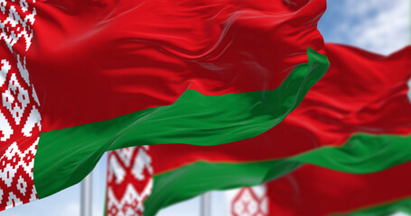 National flags of Belarus waving in the wind