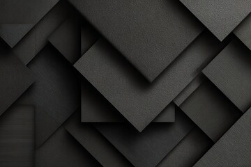 Overlapping dark grey geometric shapes with textured surfaces and shadows abstract background