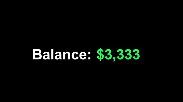 Financial Balance Display: A simple, stark image showcasing a concise presentation of an account balance, with the sum of $3,333 displayed prominently against a dark backdrop.
