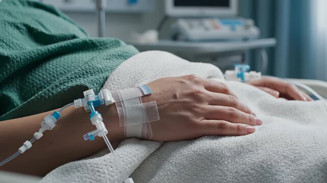 Hospital patient with IV drip