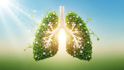 Green lungs formed by trees and plants symbolizing fresh air health and environmental vitality in a bright clean setting