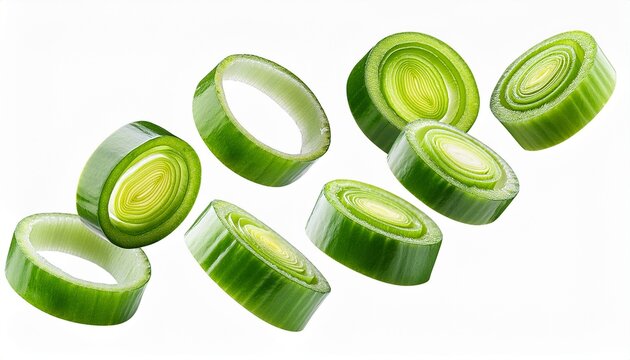 flying chopped scallion rings fresh green onion isolated background