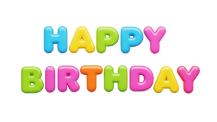 Colorful 3D Rendered Bubble Letters 'HAPPY BIRTHDAY' isolated PNG with Transparent Background