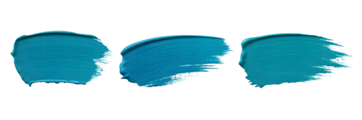 Teal paint brush strokes on white isolated on transparent background