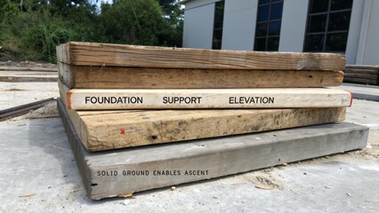 Structured Layout of Three Stacked Rough Hewn Wood Beams