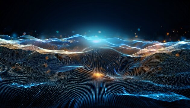 Digital Wave Landscape With Glowing Points - Powered by Adobe