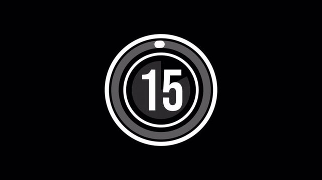 20 Second Countdown Timer Animation 20 to 0 Seconds, Digital Circle Countdown Clock, Modern Design on Black Background with Alpha Channel 4k video animation seamless loop