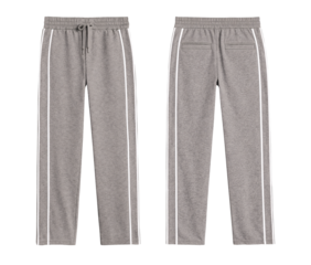 Soft Cream Athletic Track Pants with White Side Stripes, Front and Back Isolated on Transparent Background