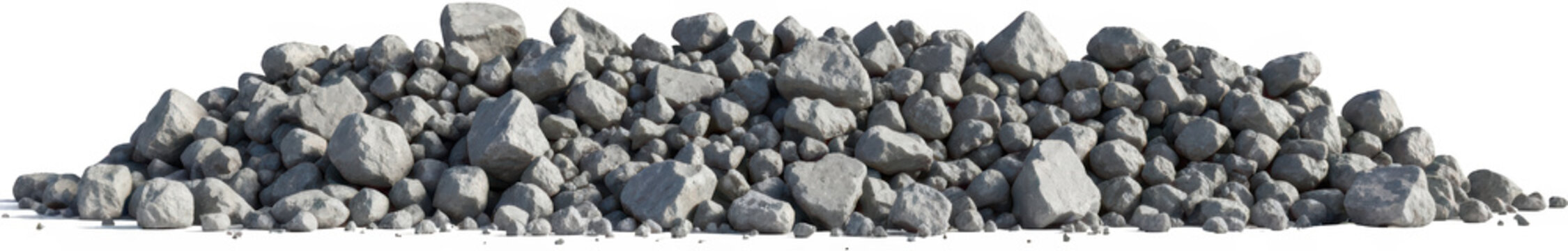 A large pile of grey rough natural stones and rocks varying in size and shape casting subtle shadows rubble gravel construction material texture earth heap geology aggregate transparent background