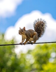 Squirrel Balancing Act - A Moment of Wildlife on a Wire.