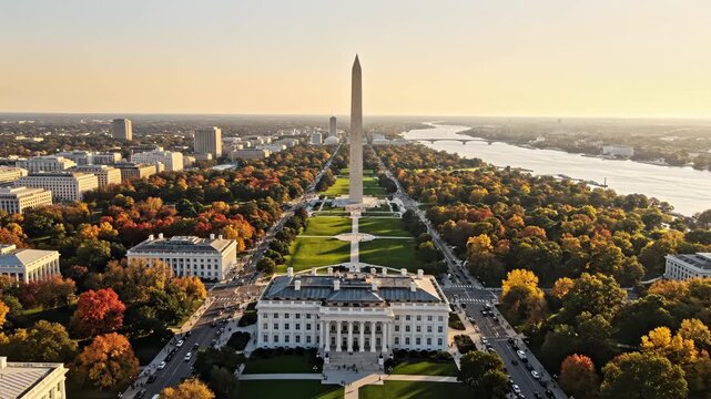 Aerial view of Washington DC landmarks