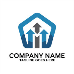 Fototapeta premium Modern Real Estate Growth Logo Template – Blue House with Upward Arrows Vector Design