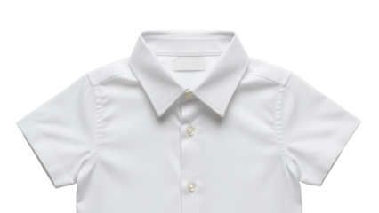 Minimalist White Short Sleeve Collared Shirt Product Shot isolated PNG with Transparent Background