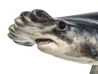 Close-up of Goblin Shark's Face on White Background 