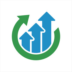 Business Growth Concept with Upward Arrows and Circular Arrow, Success and Financial Progress Vector Icon