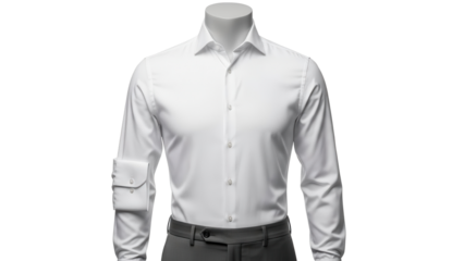 White Men's Dress Shirt Product Shot on Mannequin with Rolled Up Sleeve isolated PNG with Transparent Background