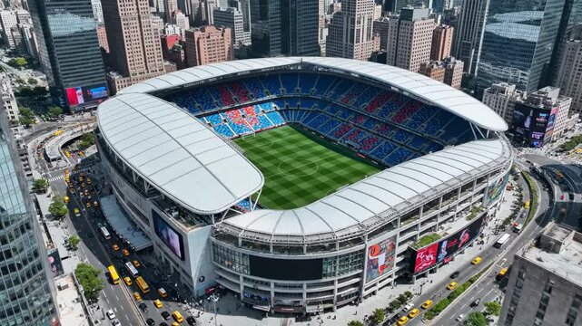 Aerial view of a stadium in a city