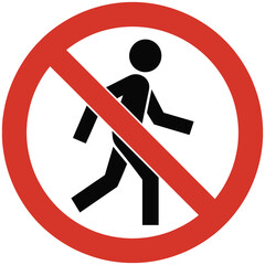 No pedestrian access showing prohibition and no entry symbols, ideal for safety signage, restricted zones, urban planning, workplace safety, and vector illustration of traffic control measures.