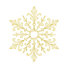 Naklejka premium PNG Elegant golden floral snowflake design.