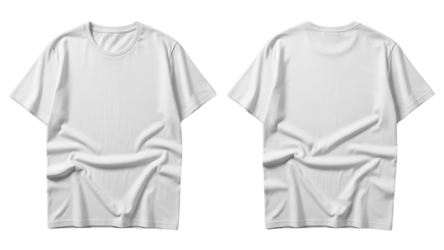 Minimalist Blank White Cotton T-Shirt Mockup, Front and Back Views isolated PNG with Transparent Background - Powered by Adobe