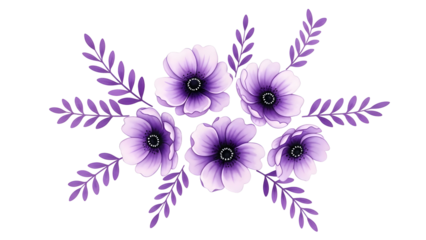 Purple flowers with dark purple leaves on black background