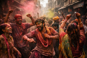 Holi Festival Celebration Crowd, Color, and Joy in India