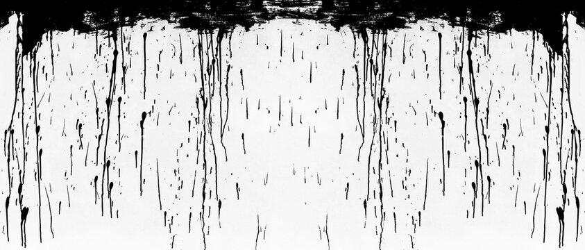 Abstract dripping black paint on white background. white dripping paint isolated on peach fuzz backdrop wall flow splashing dripping liquid abstract art. drips downwards, with a glittery reflective