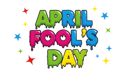 Vibrant april fools day graphic with colorful text and stars