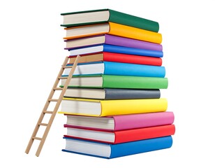 Stack of Colorful Books with Ladder - Education and Knowledge Concept.