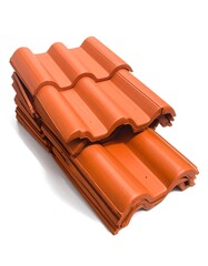 Stack of terracotta roof tiles, architectural detail for building construction.